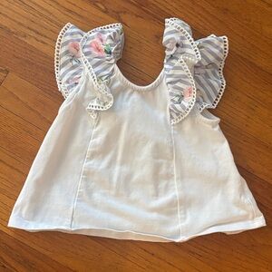 Habitual White Tank Top with Floral-Striped Ruffle Sleeves